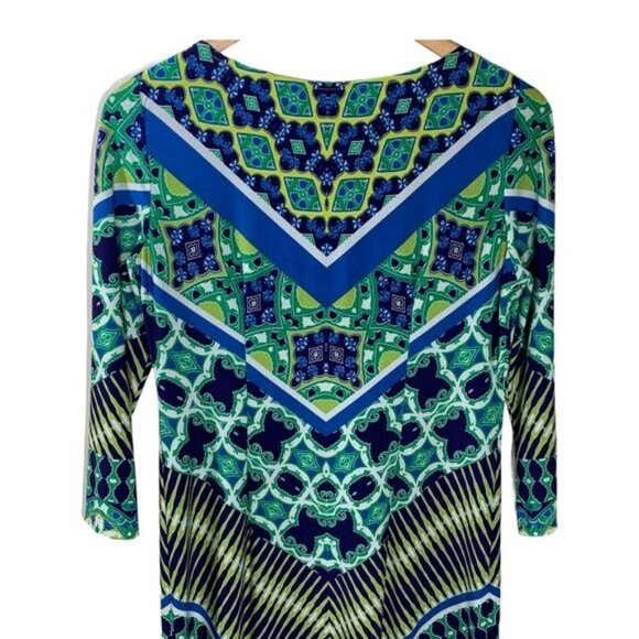 Maggy London Blue Green Geometric Print Sheath Dress Size 4 - Picture 6 of 11